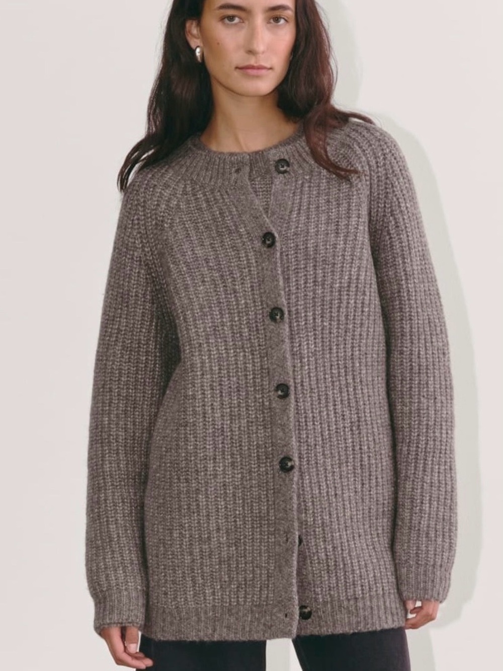 Everlane Chunky Ribbed Button-Front Cardigan - Taupe Gray